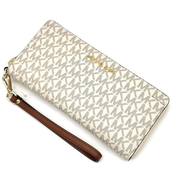 Michael Kors Large Continental Wallet Wristlet Vanilla/Brown - Picture 6 of 9